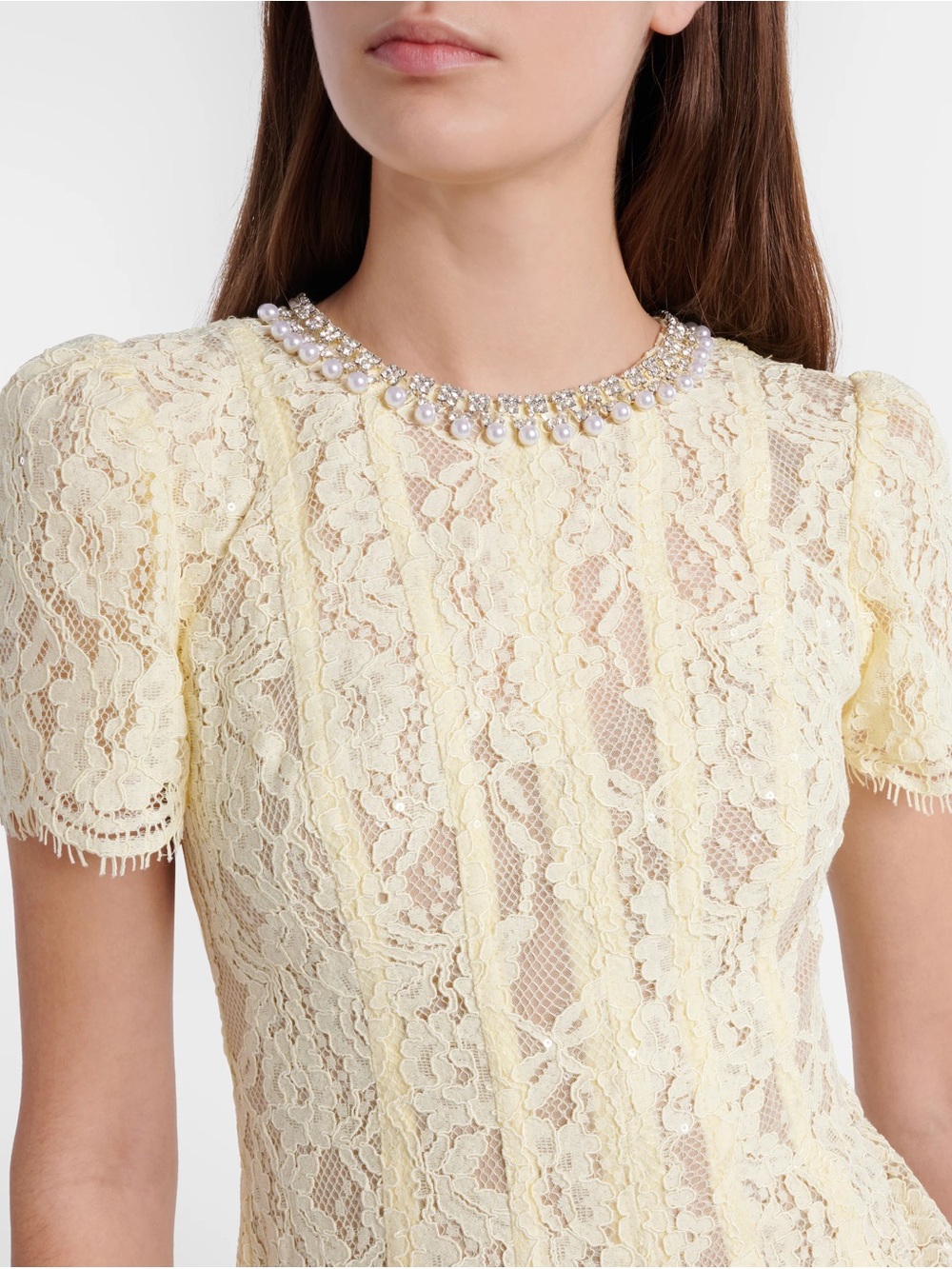 NWOT Self-Portrait YELLOW LACE EMBELLISHED MIDI DRESS - Picture 3 of 13